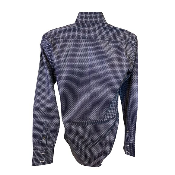 Circle of Gentlemen Shirt 38/15 Navy Geometric Pattern Slim Fit Dress Shirt Luxe - Picture 2 of 8